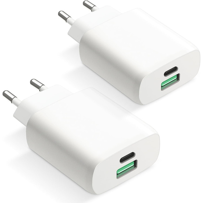 Подвійний зарядний пристрій Envircell USB-C з GaN, 30W, 2 порти (USB-C та USB-A), PD 3.0, для iPhone, Samsung та інших телефонів, білий (2 шт.)