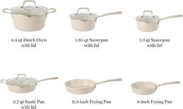 Набір посуду емальований Martha Stewart Lockton Premium 10 предметів, керамічне антипригарне покриття без PFA, алюміній, колір - кремовий
