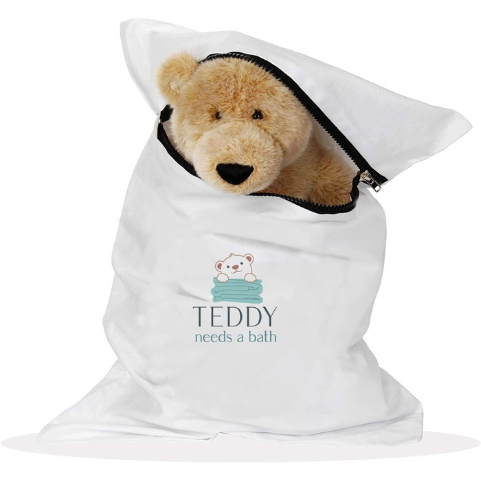 Teddy needs a pet bath and kids' toys. Laundry bag for the dryer.