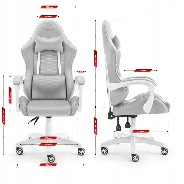 Ігрове крісло HELL'S CHAIR HC-1000 Grey-White, сіра тканина