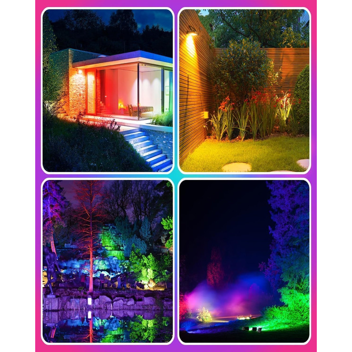 MEIKEE 60W RGB Spotlight with Remote Control, 30 Modes, 10 Colors, Timer, RGB Floodlight, IP66 Waterproof, 6 Brightness Levels, Projector, Colorful, Christmas, Halloween, Party LED Spotlight, Color Decorative, 2 Pieces
