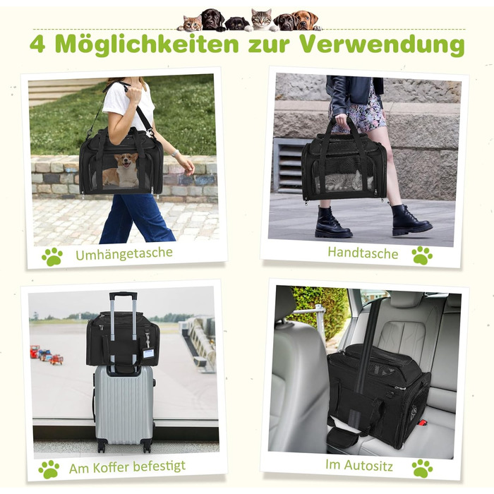 Транспортна сумка для кота та собаки, переноска для тварин (чорна, L)