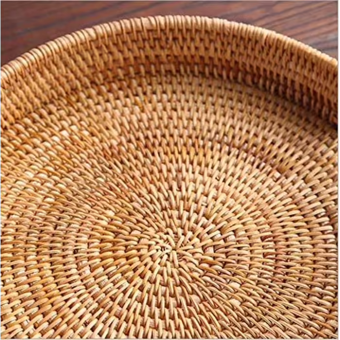 Rattan Round Serving Tray, Woven Serving Tray with Cutout Handles, Fruit/Bread Serving Basket, 30 cm