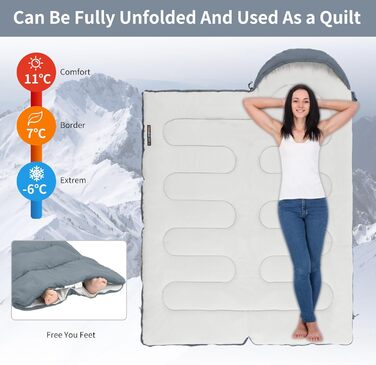 Naturehike Sleeping Bag with Hood - Camping Blanket Sleeping Bag - Lightweight & Comfortable - Ideal for Outdoor Adventures & Travel - Marine Blue (7~11°C)