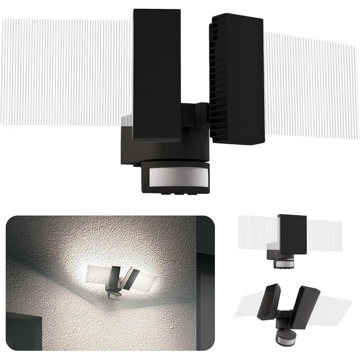 Вуличний LED-світильник SSC-LUXon NORSU з датчиком руху, подвійний прожектор, нейтрально-білий, IP65, з адаптером для кута та датчиком сутінків, модель Linto