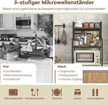 Кухонна полиця GOPLUS з 3 рівнями, для мікрохвильової печі, металевий каркас, 52 x 42 x 78 см