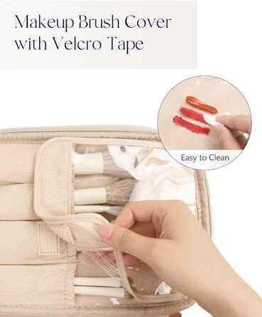 Велика косметичка для жінок: водонепроникна дорожня косметичка з відділеннями (Бежевий)