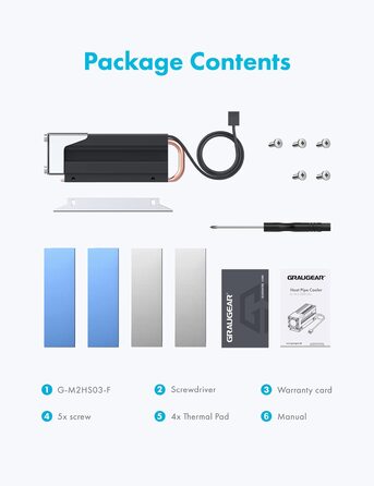 Охолоджувач SSD M.2 NVMe 2280 GrauGear з вентилятором PWM, тепловою трубою та термопадом