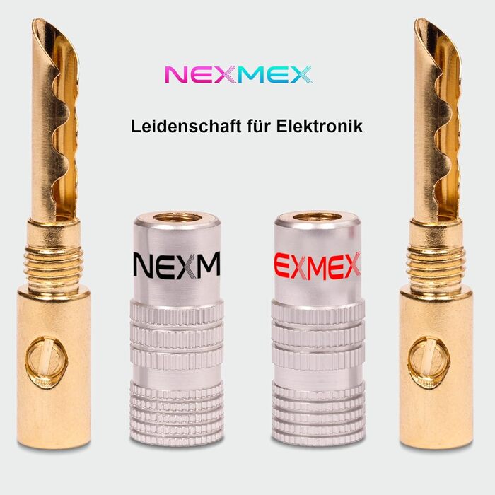 NEXMEX Бананові конектори 4мм - набір 4 шт. - Золото 24K - для акустичних кабелів - Hi-Fi аудіо