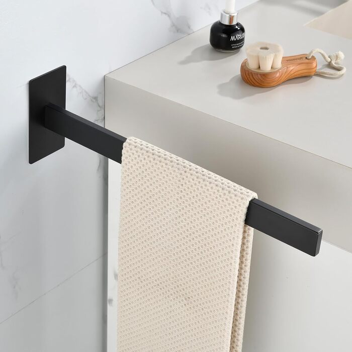 Тримач для рушників настінний з нержавіючої сталі, без свердління, подвійний, для ванної кімнати та кухні, срібний (чорний, односторонній)