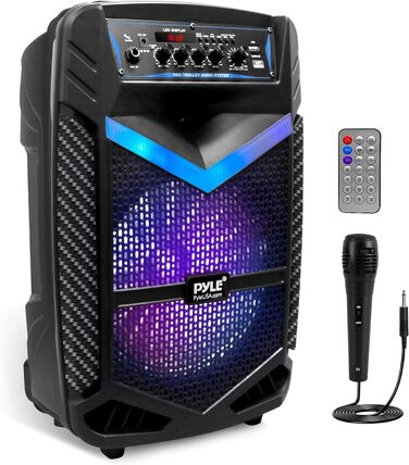 Pyle PA Bluetooth-колонки – караоке-машина з мікрофоном, 400W, 8” сабвуфер, підсвітка, USB/SD, радіо