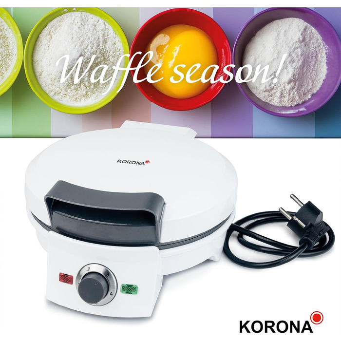 Вафельниця Korona Party 41007 Standard | Вафлі для вечірок | 1000 Вт, діаметр 18 см | Автоматичне регулювання температури, червона