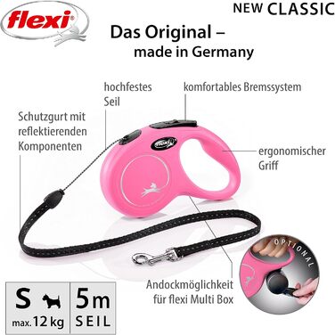 Рулетка для собак Flexi Classic S, 5 м, рожева (до 12 кг)