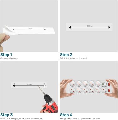 Многофункціональна мережева планка з USB, 11 розеток, вимикач, 2 USB-A та 2 USB-C порти, 4000W, 16A, 2 вимикачі, 2м кабель - білий