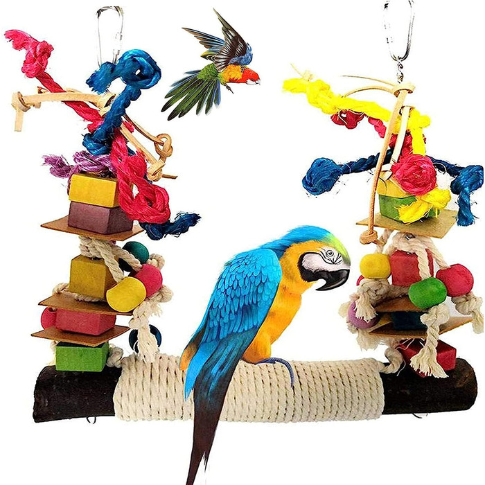 Bird Toy, Bird Toy for Birds, Parrots, Swing, Natural Wood Chew Toy, Hanging, Bird Toy Wooden Bell, Bird Swing, Chewing Accessories, Colorful Wooden Ferris Wheel