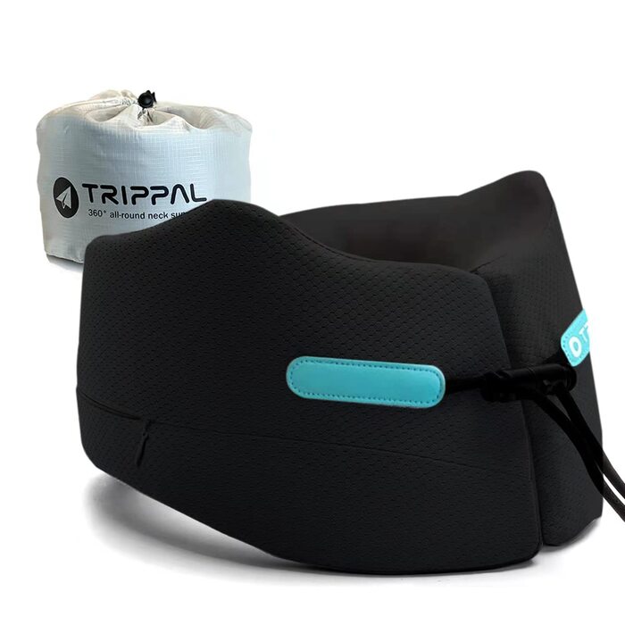 Подушка для шиї з піни Memory Foam для подорожей - Комфортна подушка для літака, автомобіля, офісу (Розмір L, Чорний матовий)