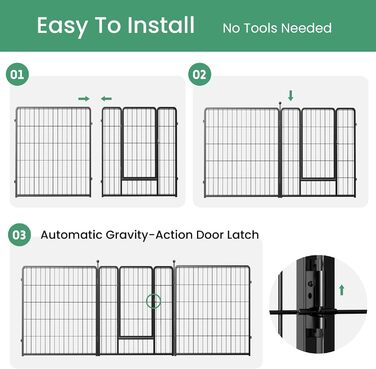 Металевий вольєр для собак, 61 см, 8 панелей, чорний - для дому, саду, кемпінгу