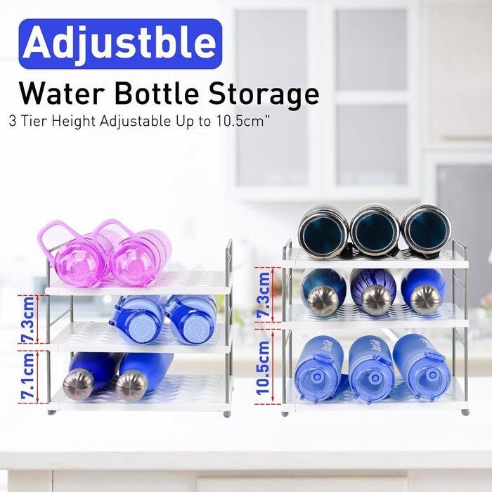 Bottle Rack Refrigerator Organizer, Expandable Bottle Holder Refrigerator Wine Rack Stackable, Adjustable Cabinet Organizer Kitchen, Bottle Organizer for Kitchen Countertop (blue)