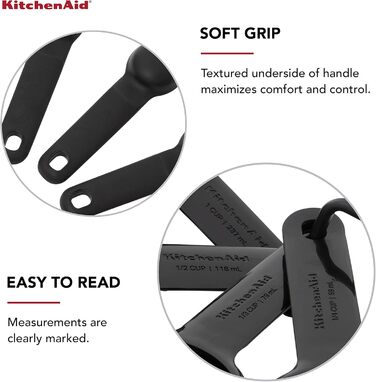 KitchenAid Universal Measuring Cup and Spoon Set, 1/4, 1/2, 1/3 and 1 cup sizes and 1 tablespoon, 1/2 tablespoon, 1 teaspoon, 1/2 teaspoon, and 1/4 teaspoon, dishwasher safe, 9 pieces, black