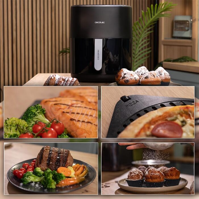 Cecotec Oil-Free Hot Air Fryer 6.5L Grill Plate - Grill - Double Heating Elements - Air Fryer Cecofry&Grill Duoheat 6500. 2200W, Dietetic and Digital, Window, Temperature Control 40-200°C, 12 Menus