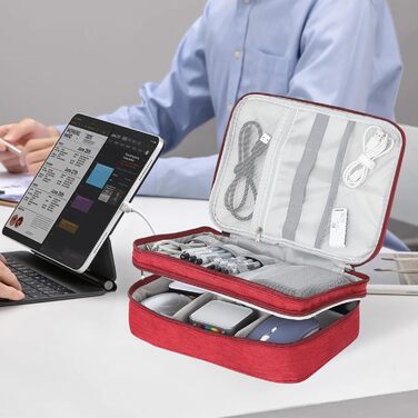 Органайзер для кабелів AiQInu: універсальна дорожня сумка-кубик для кабелів, 3-шаровий водонепроникний органайзер для зарядних кабелів, Powerbank, USB-накопичувачів, SD-карт (червоний)