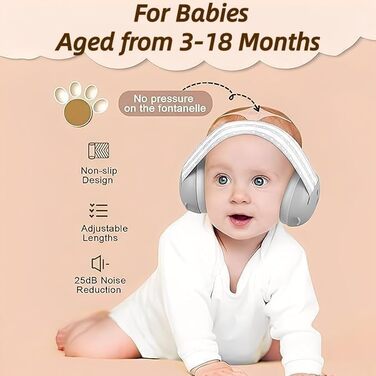 Навушники-затискачі для немовлят 2-в-1, захист від шуму (0-4 роки), сірий колір. Легка ABS-оболонка, регульоване наголов'я, ідеально підходять для подорожей, повсякденного використання та заходів.