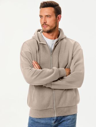 Світшот JMIERR чоловічий з капюшоном, бавовна, однотонний, на блискавці, з кишенями (Хакі, S)