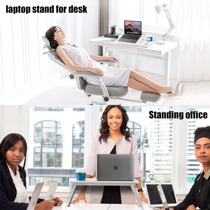 Зручний столик-підставка для ноутбука в ліжко/диван, регульований, складний, з підстаканником, білий (Opulent Garden)