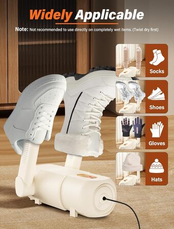 Електричний сушильник для взуття та черевиків з таймером 120 хв, UV-підсвічуванням, складний дизайн (Бежевий)