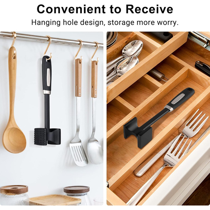 HOOMIL Fleischklopfer: подвійний молоток для відбивання м'яса з антипригарним покриттям, для шніцелів, стейків, сріблястий (квадратний, матовий чорний)