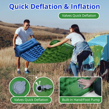 Надувна туристична матрац Isomatte з самонадуванням, 10 см, водовідштовхувальна, для кемпінгу та подорожей, синьо-зелена, односпальна