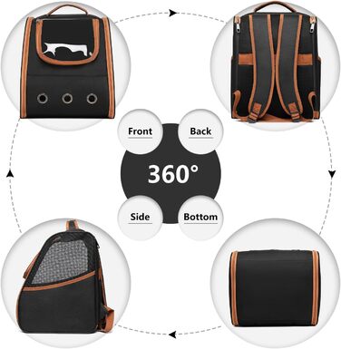 Рюкзак для кота та собаки до 5,9 кг, переноска для тварин з сітчастим вікном, дихаючий рюкзак для подорожей з домашніми тваринами (чорний)