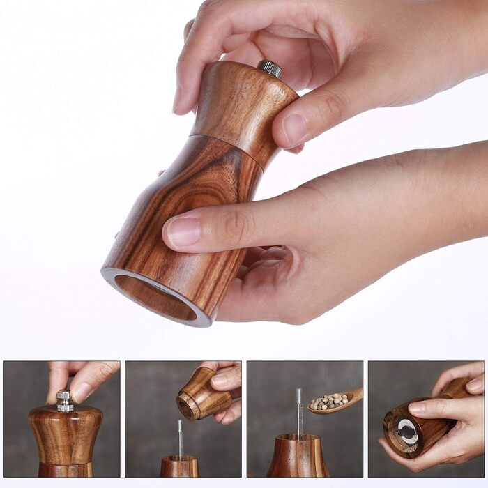 Набір дерев'яних мельниць для солі та перцю KKC, 11 см, з регульованим керамічним механізмом, для дому та ресторану