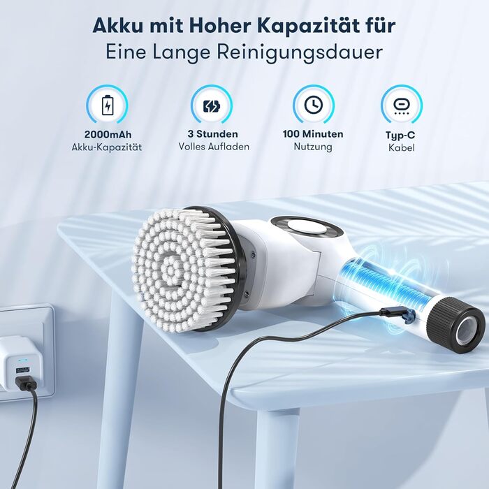 Електрична щітка для прибирання CB18 Uythumidid: 7 насадок, 3 швидкості, LED дисплей для ванної, кухні, авто, підлоги