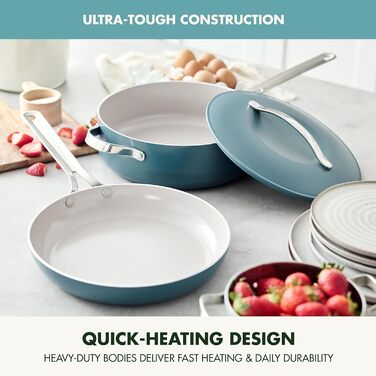 Набір сковорідок GreenPan Nova (3 шт.): 20.3 см та 25.4 см, індукційні, без PFAS, антипригарне покриття, для плити та духовки