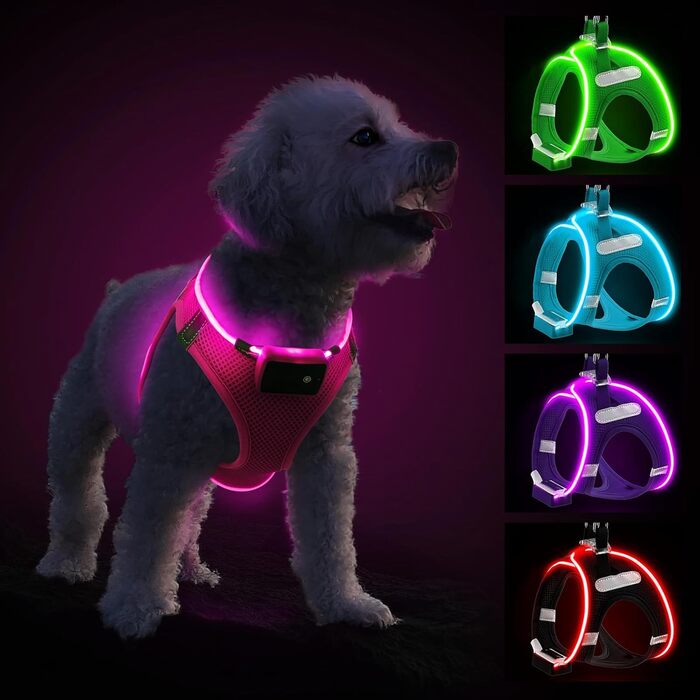 Світловідбиваючий нашийник для собак PcEoTllar з LED підсвічуванням, рожевий (3 режими)