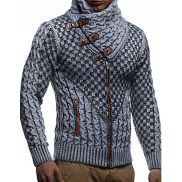 Чоловічий кардиган Eif Neson з в'язаного полотна на блискавці, Regular Fit, сіро-чорний (3XL)