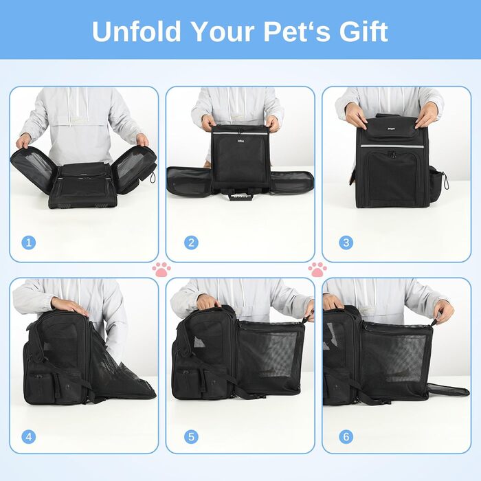 Рюкзак для кота та собаки Dogat, чорний: зручний, дихаючий, розкладний, з сіткою