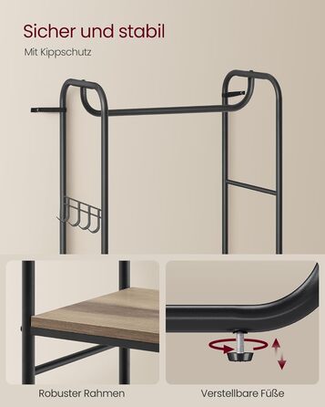 VASAGLE Coat Rack, Clothes Rack, with Shoe Storage, Shoe Shelf, for Entryway, Bedroom, 58 x 28 x 181 cm, Scandinavian, Matte White-Gold Oak HSR81WN (Ink Black + Camel Brown)