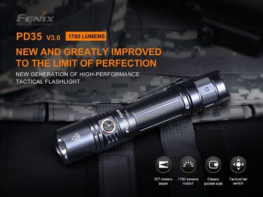 Ліхтарик Fenix PD35 V3.0 LED тактичний, 1700 люмен, 357 м, IP68, 5 режимів, чорний