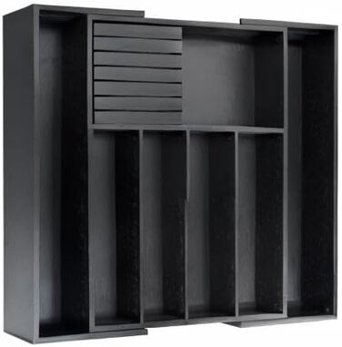 VaeFae Bamboo Cutlery Drawer Organizer Kitchen, Expandable Utensil Organizer with Knife Block, Cutlery Box with Divider, Multifunctional Wooden Drawer Organizer (Black).
