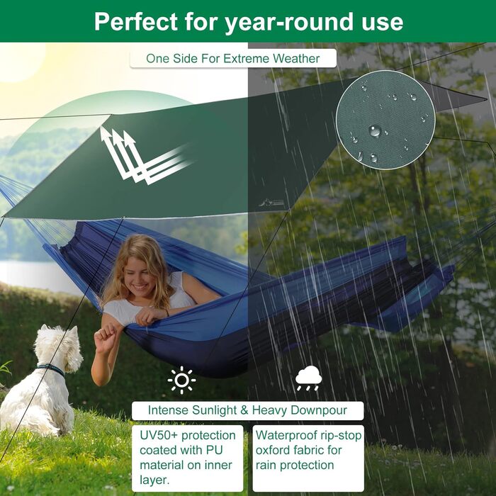 Тент для кемпінгу WADEO, 4x3 м, водовідштовхувальний, з кілочками та мотузками, ультралегкий, для відпочинку на природі, хакі (зелений)