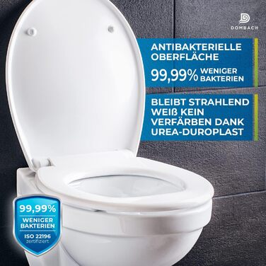 Сидіння для унітазу DOMBACH Premium з мікроліфтом (м'яке закривання), овальна форма D-подібна, біле