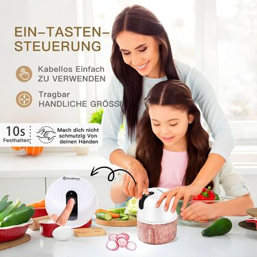 Електричний міні-подрібнювач EasySpeed Zerkleinerer: 250 мл, для м'яса, овочів, дитячого харчування, кемпінгу, USB-C зарядка, білий