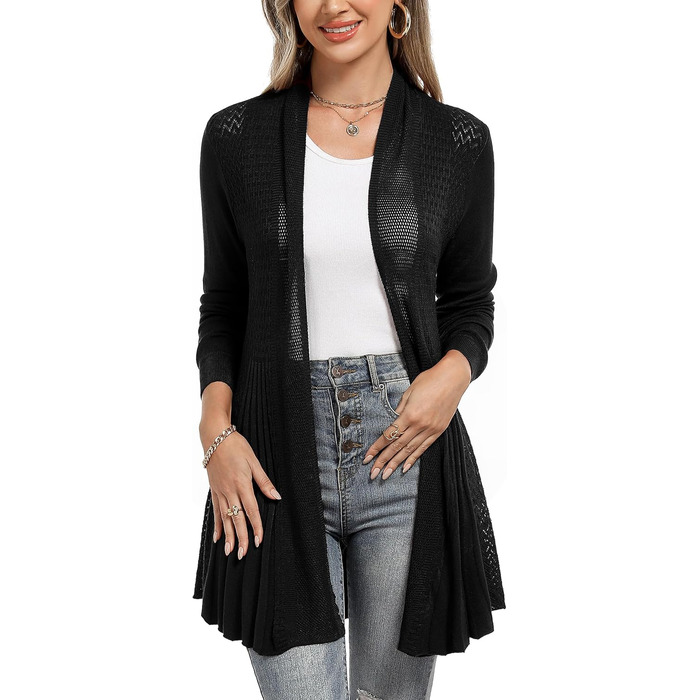 Жіноча кофта-кардиган iClosam: легка літня куртка з довгим рукавом, вільний крій, чорний колір