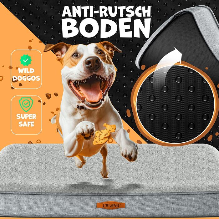 Lovpet® Orthopedic Dog Bed, Dog Cushion, Dog Basket Cookie, Incl. Bowl + 3X Chew Bones, Dog Sofa for Small, Medium & Large Dogs, Removable and Washable Cover, L 91x69x7.6 cm Anthracite (L (91 x 69 x 7.6 cm), Grey / Light Grey)