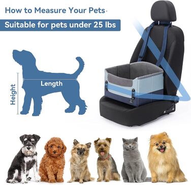 Автокрісло для собак, автокрісло для маленьких собак з ременями, підвищення для собак, складне, блакитне