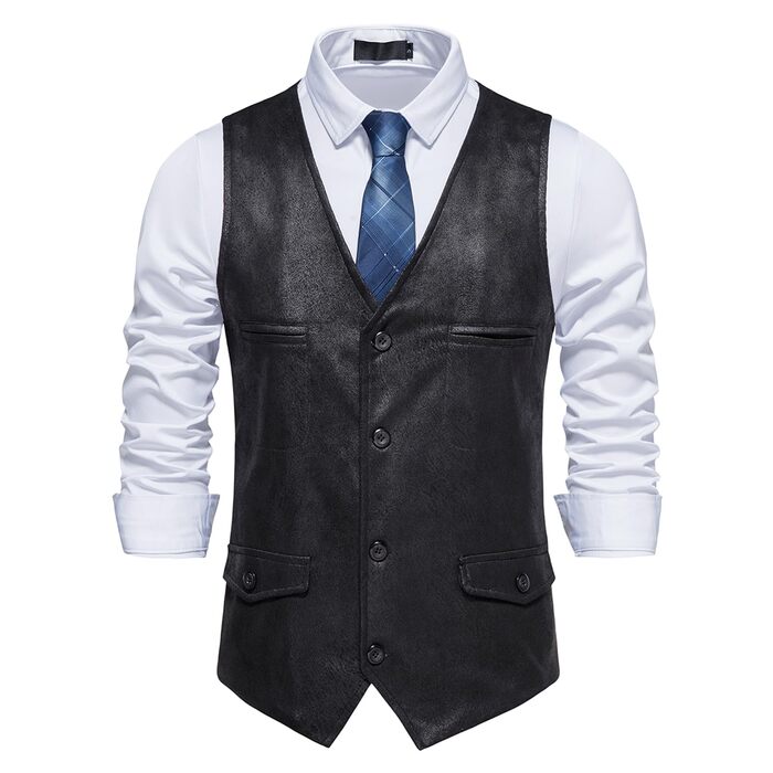 Чоловіча жилетка, формальна, без рукавів, V-подібний виріз, замша, бізнес-жилетка (XL, чорний)