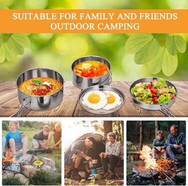 Набір кухонного посуду для кемпінгу на 2-3 особи з нержавіючої сталі: 7 предметів для пікніків, походів та кемпінгу