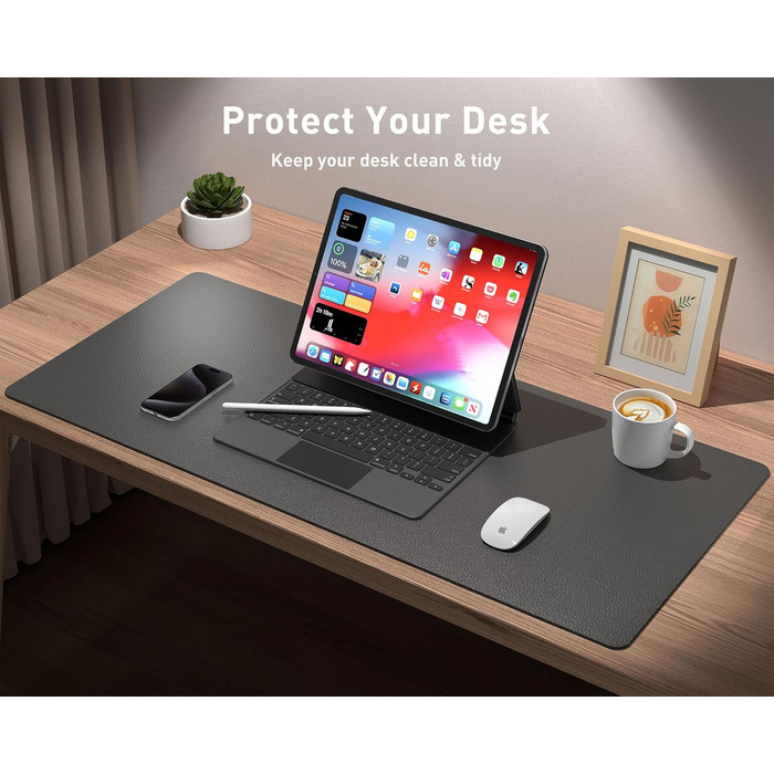 Підкладка для столу Aothia, килимок для миші з шкіри та антиковзкого замшу, багатофункціональна офісна підкладка для ноутбука, захист столу для офісу/дому (60x35 см, сірий)